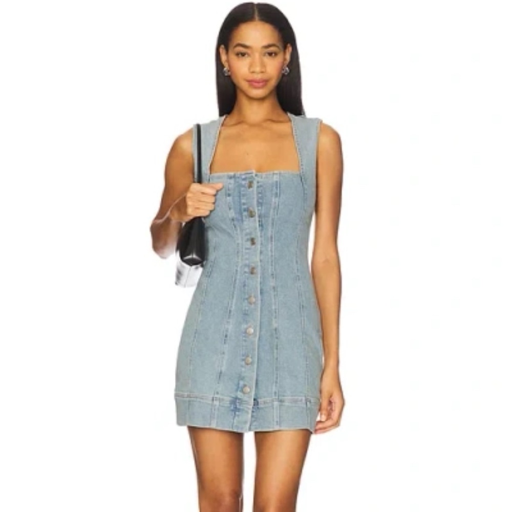 Good American Denim Button-Up Power Stretch Mini Dress Size XS (NWT)